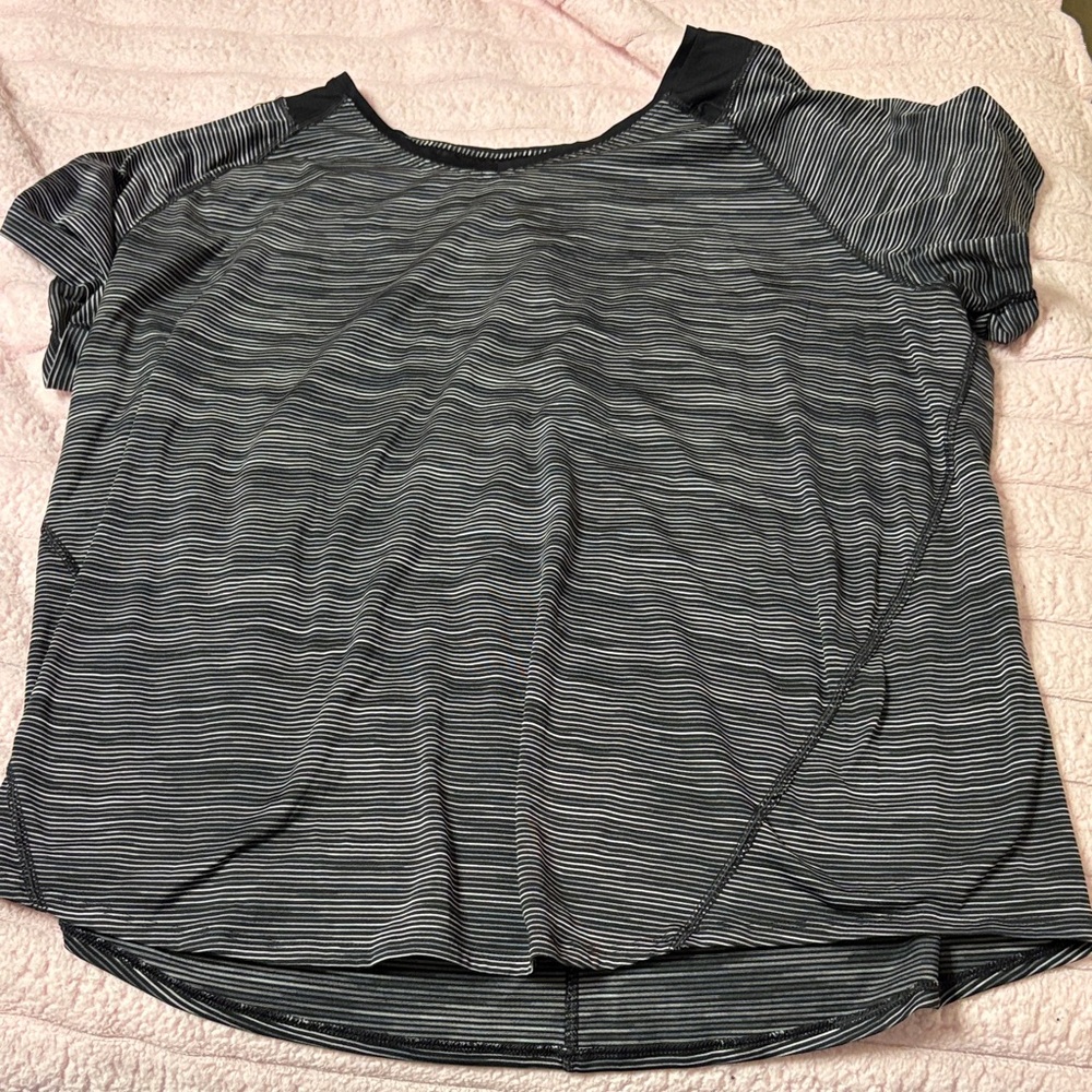 Tek Gear Short Sleeve Top with Black and Gray Stripes